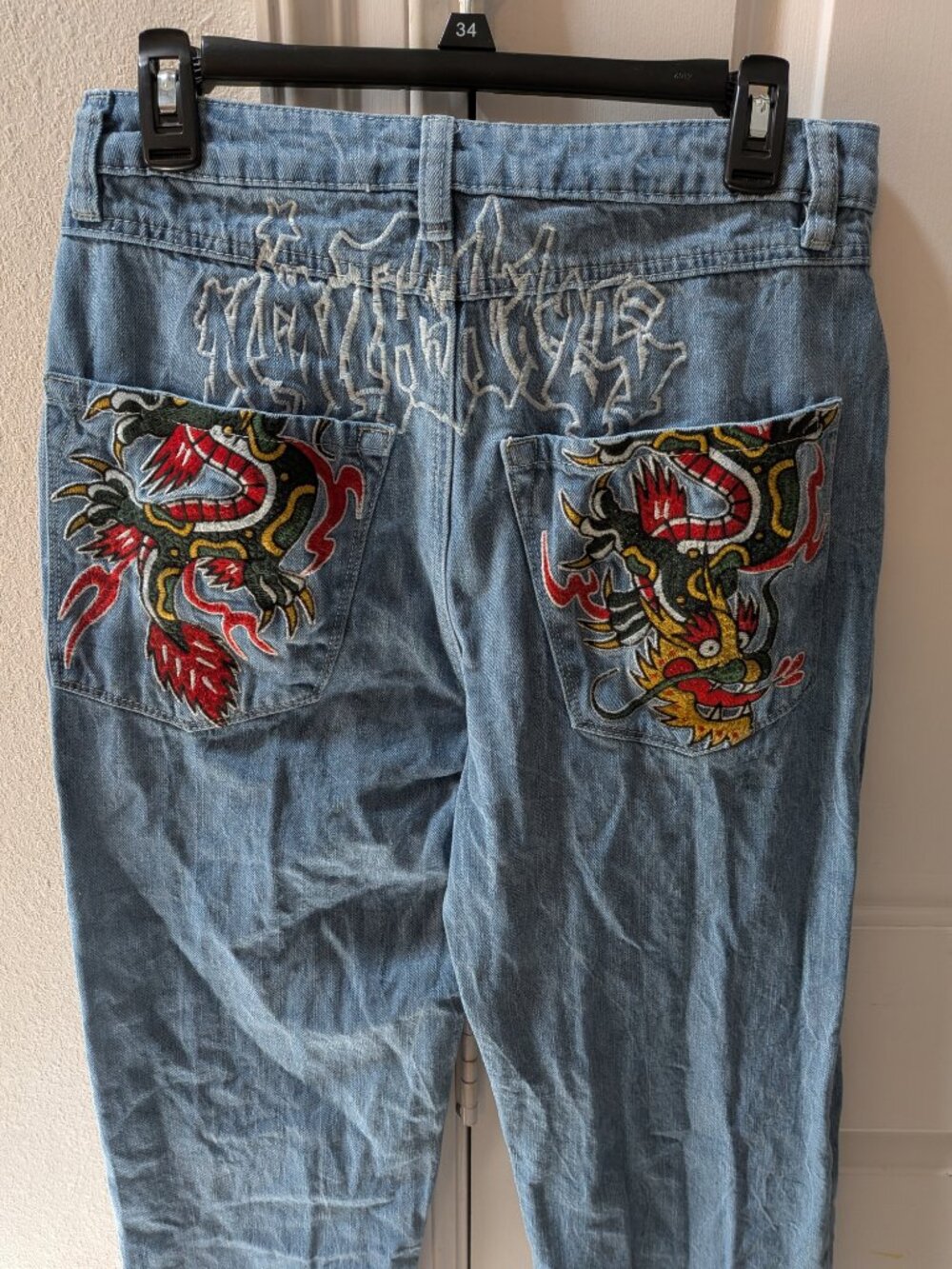Ninth Hall Ambush Mens Y2K Embroidered Snake Jeans Goth Skater Street 28x27
